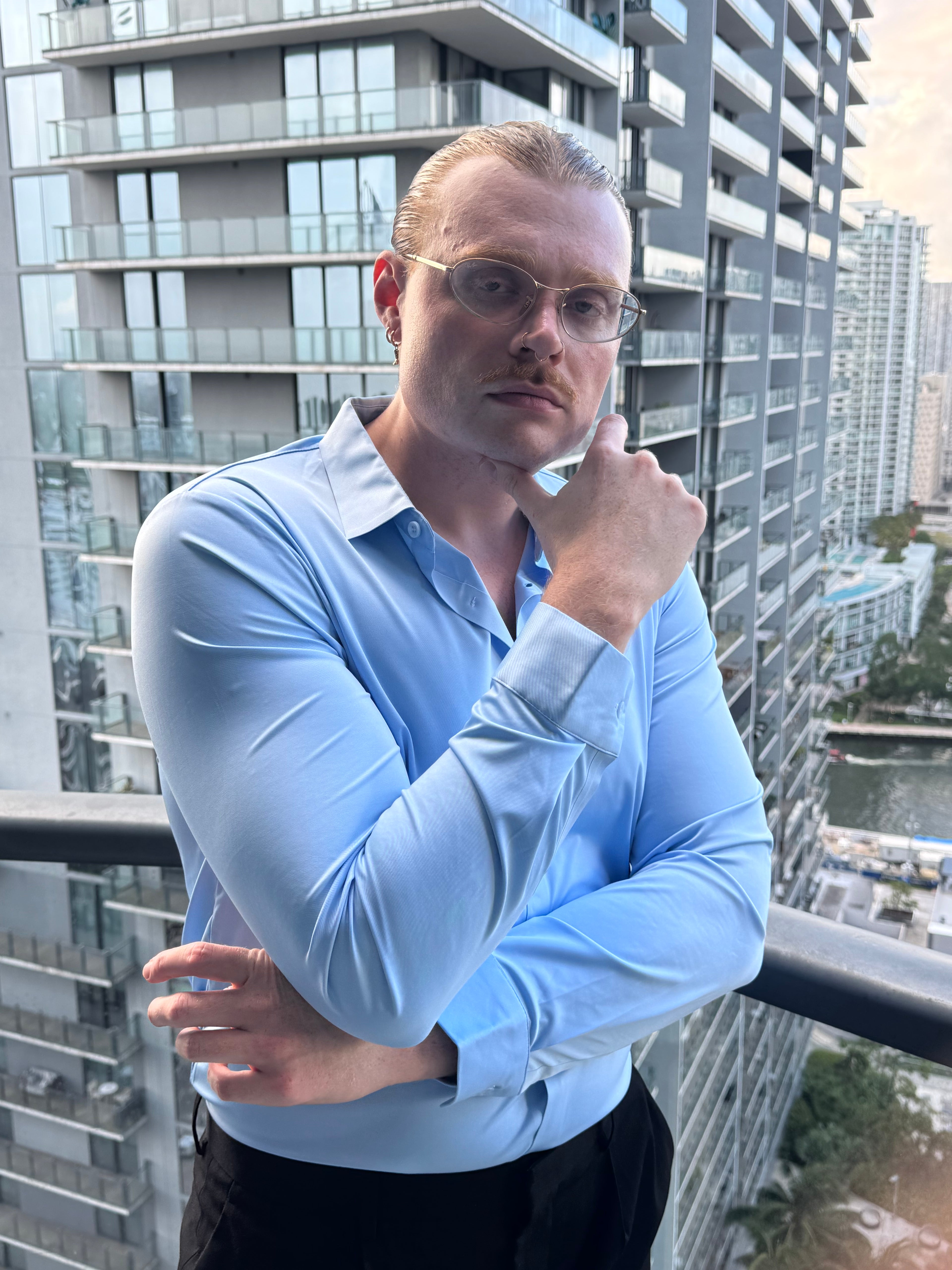 "Ciel" Light Blue Long Sleeve Performance Button Down