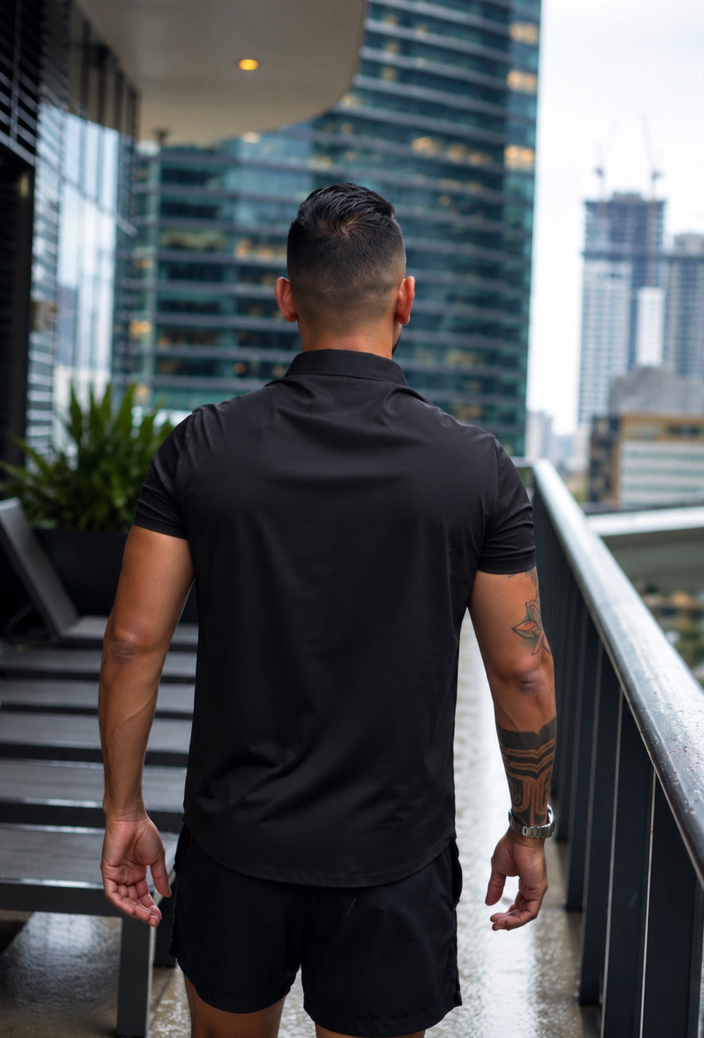 "Noir" Black Short Sleeve Performance Button Down