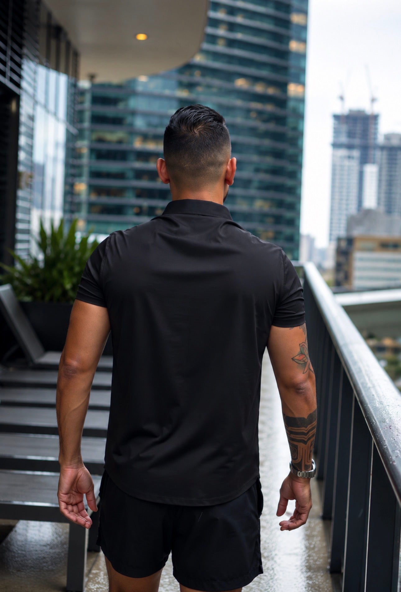 "Noir" Black Short Sleeve Performance Button Down