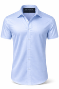 "Ciel" Light Blue Short Sleeve Stretch Button Down