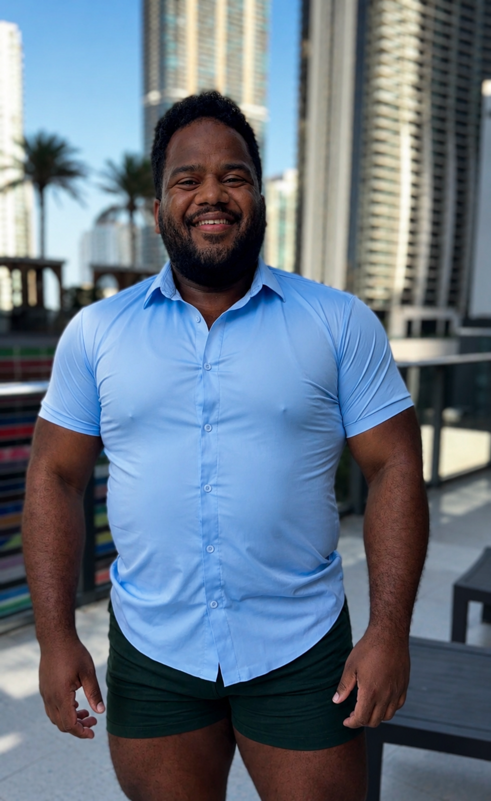 "Ciel" Light Blue Short Sleeve Performance Button Down