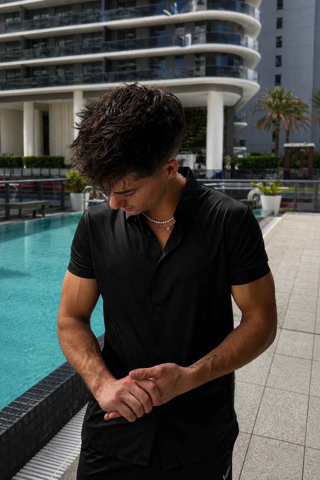 "Noir" Black Short Sleeve Performance Button Down